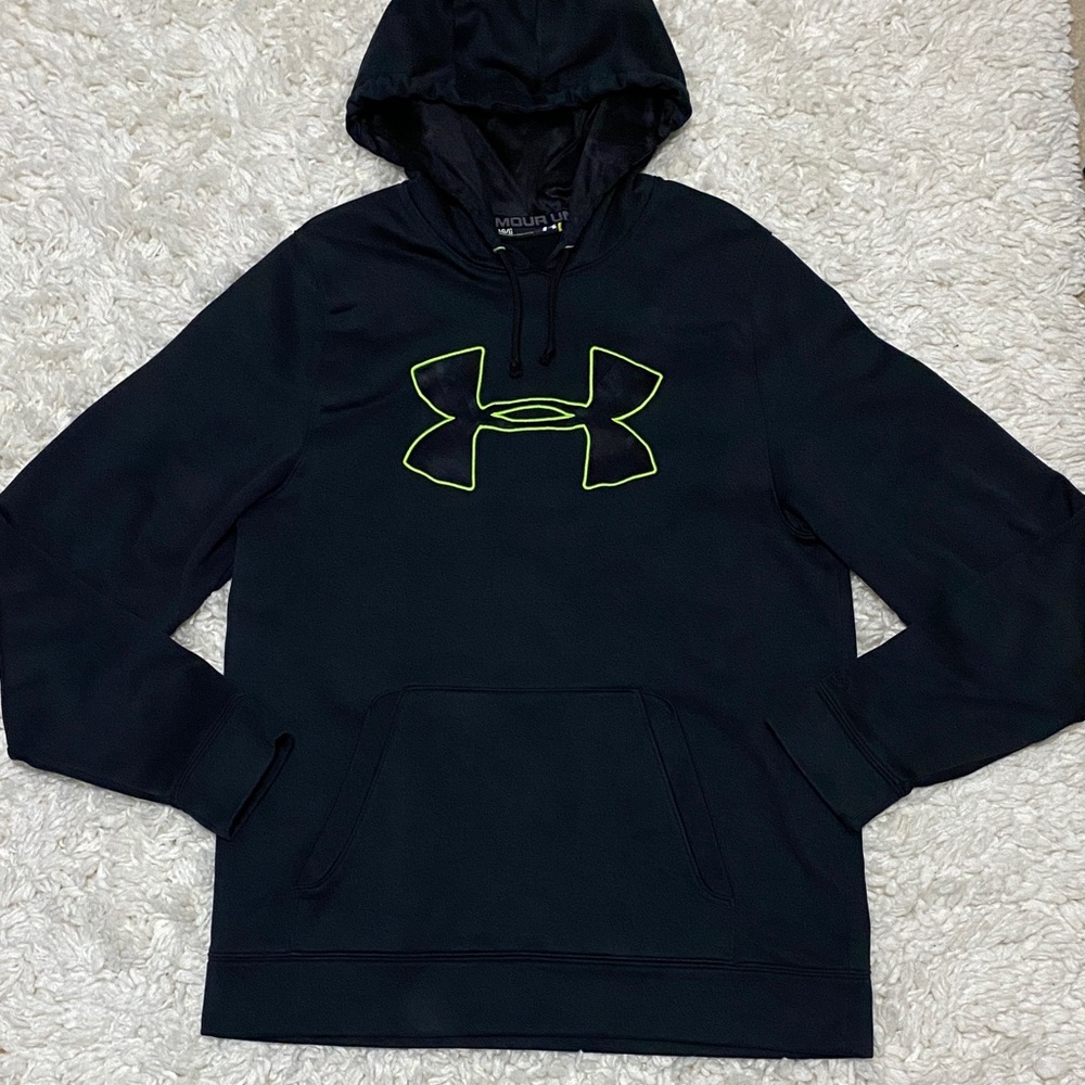 Under Armour Mens size large black Hoodie with Bright green trimmed Logo - Picture 2 of 14